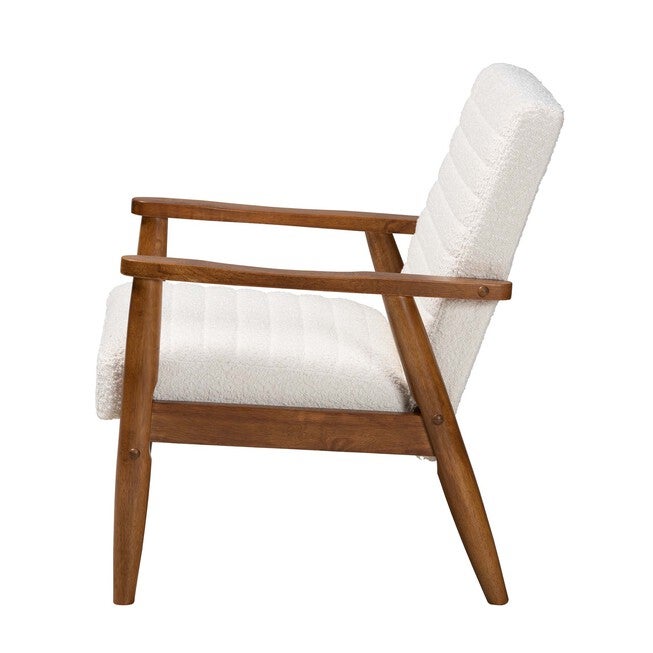 Stratton Mid-Century Modern Cream Boucle Fabric And Walnut Brown Finished Wood Armchair, , alternate image number null