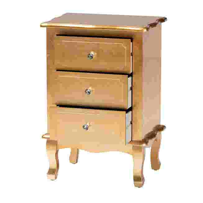 Three-drawer nightstand in warm gold tone