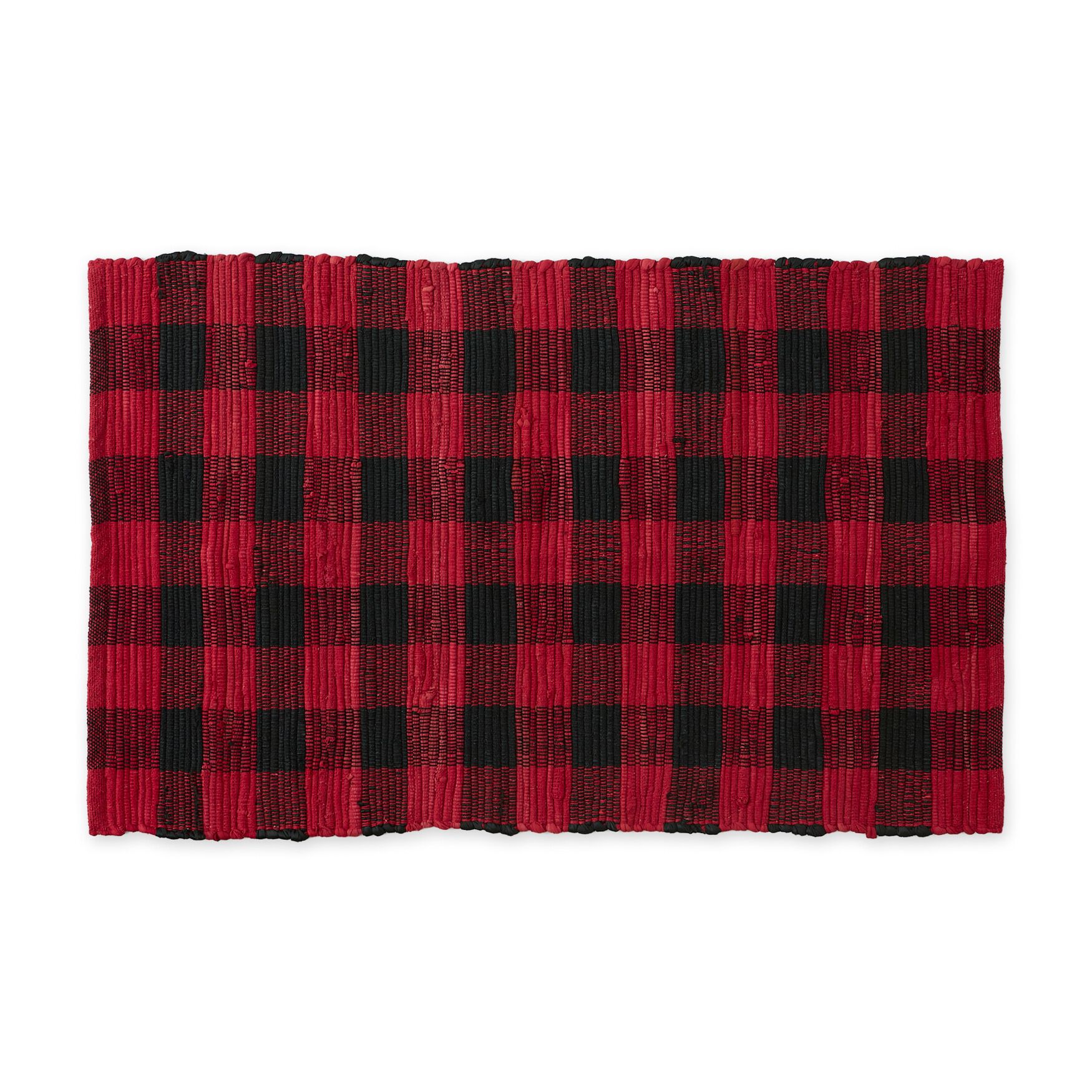 Red & Black Buffalo Check Rag Rug 26X40, RED, hi-res image number 0