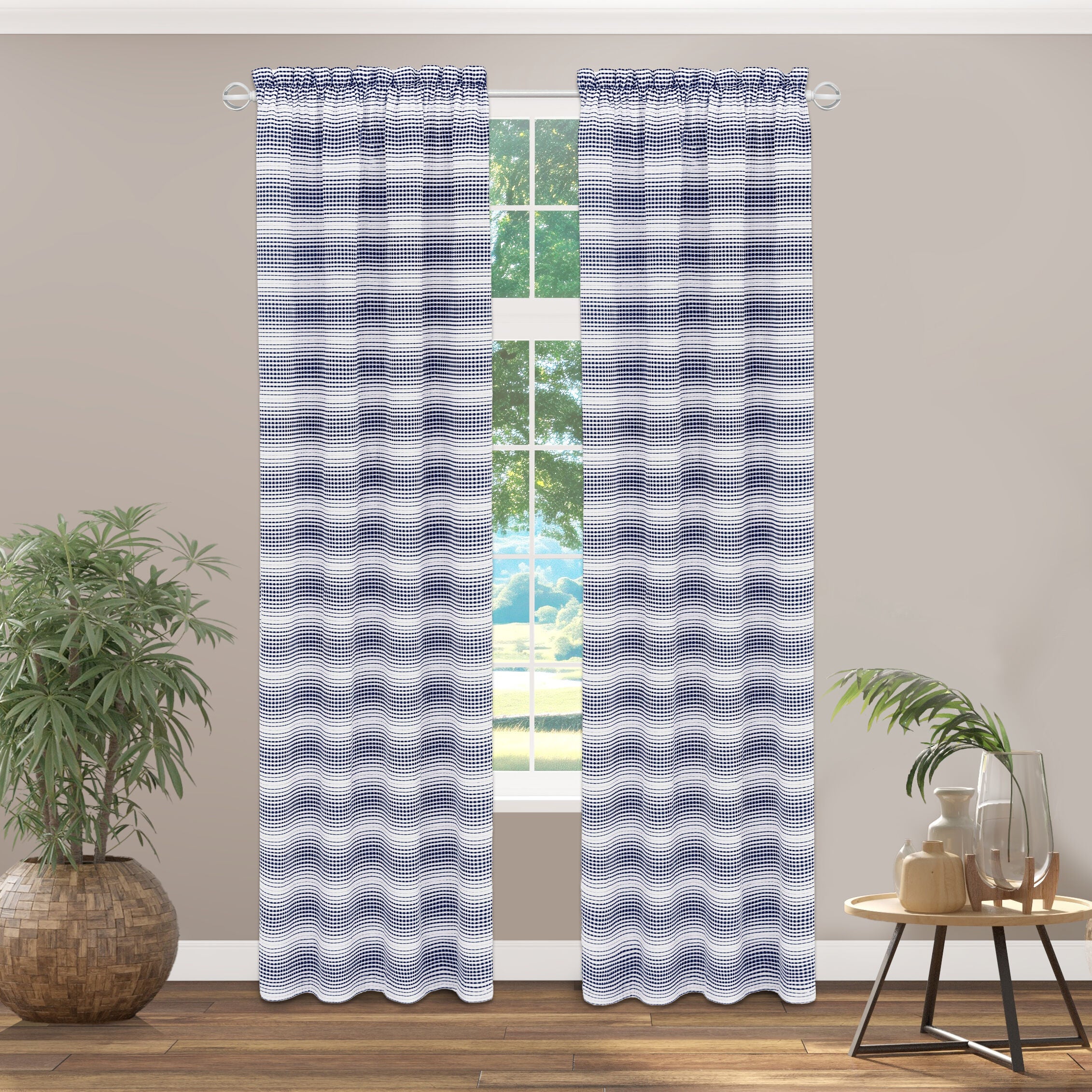 Gramercy Rod Pocket Window Curtain Panel, NAVY, hi-res image number 0