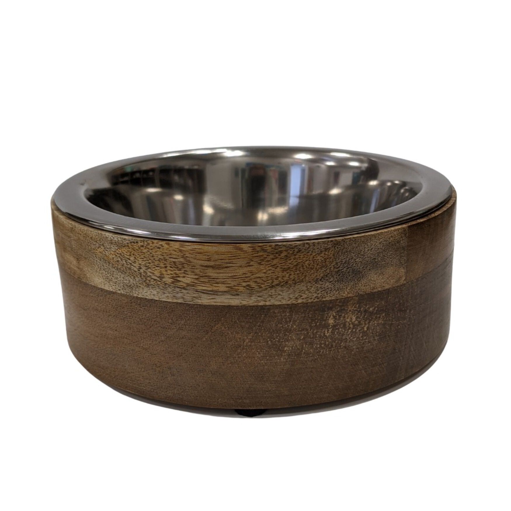 Stainless Steel Dog Bowl With Mango Wood Holder, CYLINDRICAL 1 QUART, hi-res image number 0