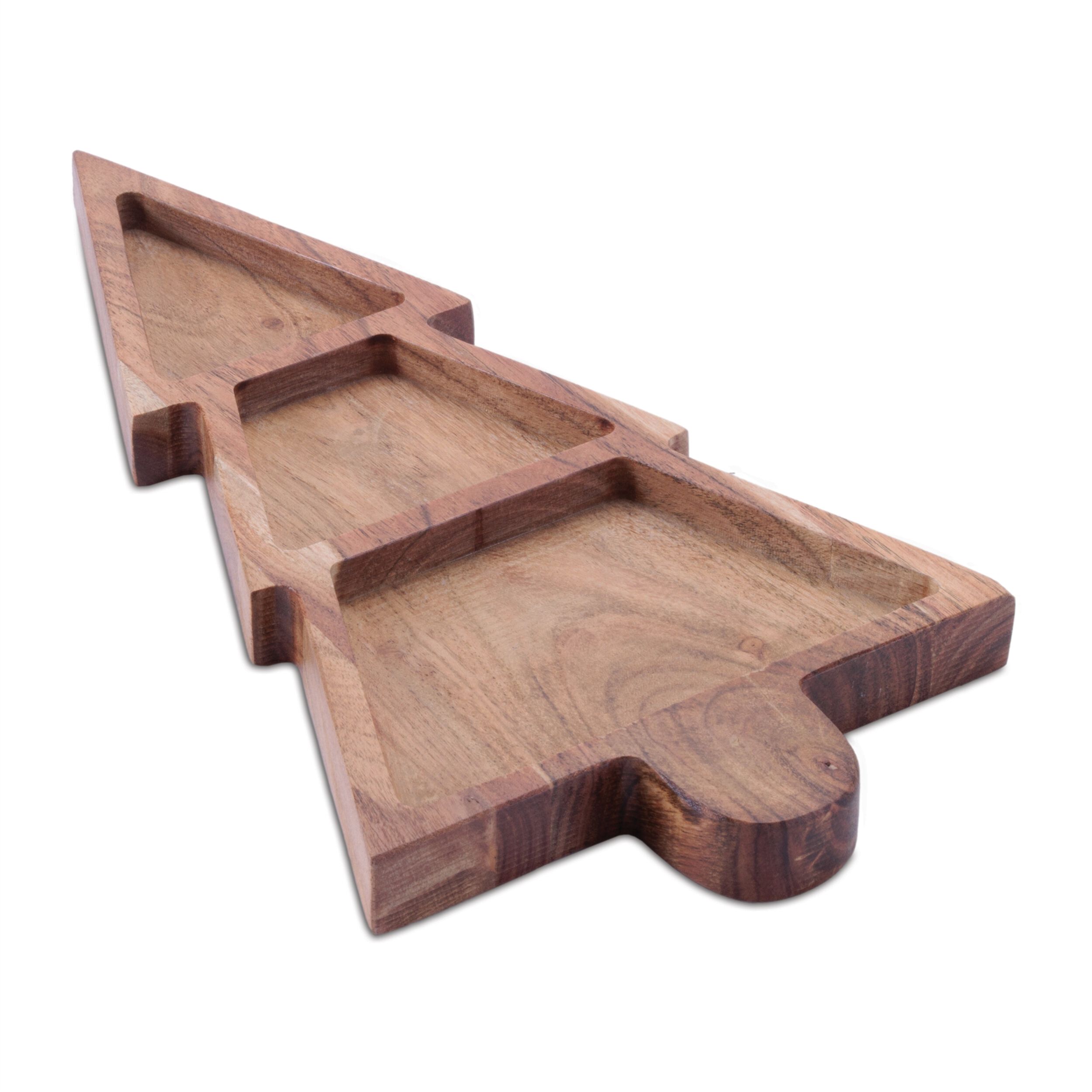 Wood Christmas Tree Divided Serving Tray 15 inchesL, BROWN, alternate image number 1