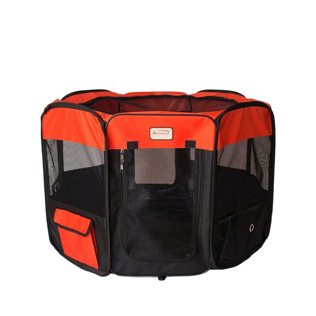 Portable Pet Dog Kitten Playpen In Black And Red Combo, , alternate image number 2