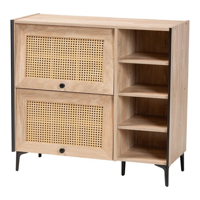 Malcolm Mid-Century Modern Oak Brown Wood Shoe Cabinet with Flipper Doors, OAK, alternate image number null