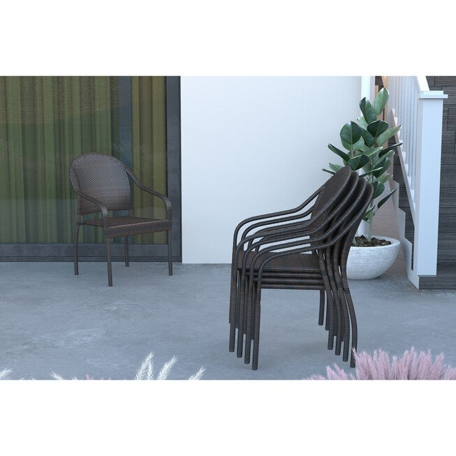 Rhodos Café Stacking Chair in Mocha All-weather Wicker - 4pk, , alternate image number null