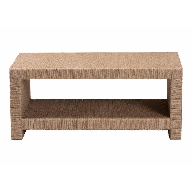 Rectangular handwoven jute coffee table open shelf front view