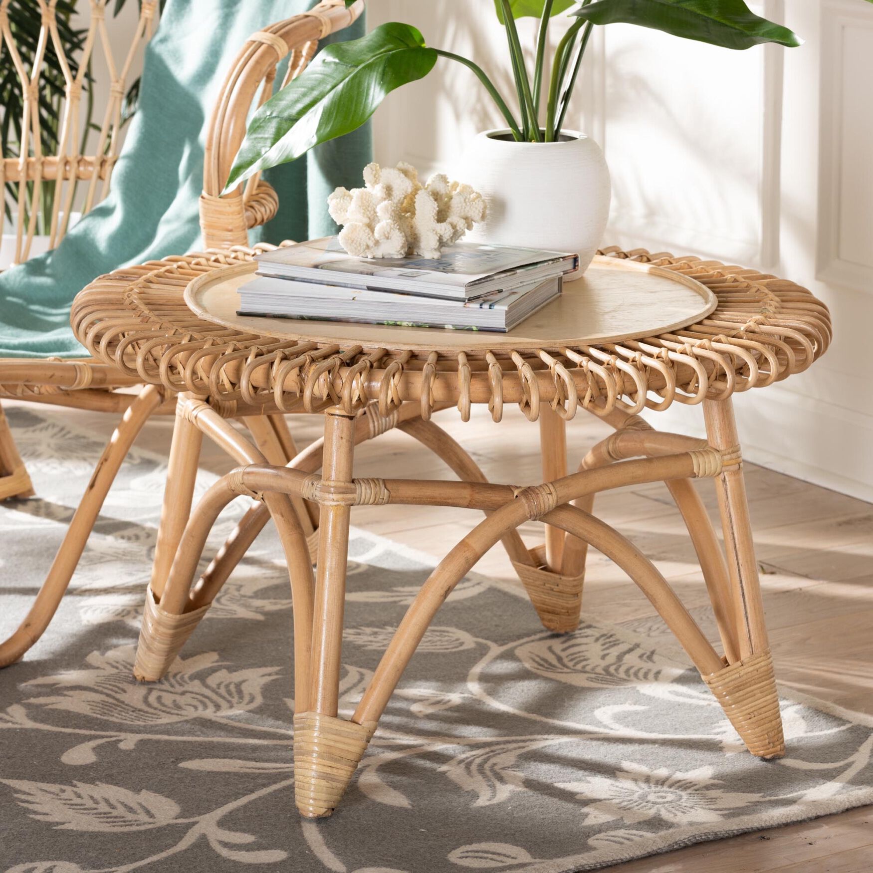 Elani Modern Bohemian Natural Rattan Coffee Table, , alternate image number 5