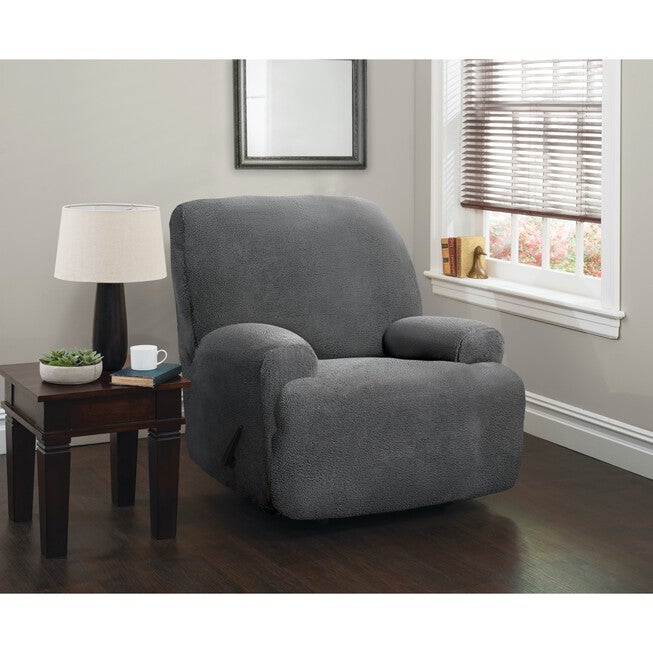 Stretch Sherpa Jumbo Recliner Cover, GREY, hi-res image number null