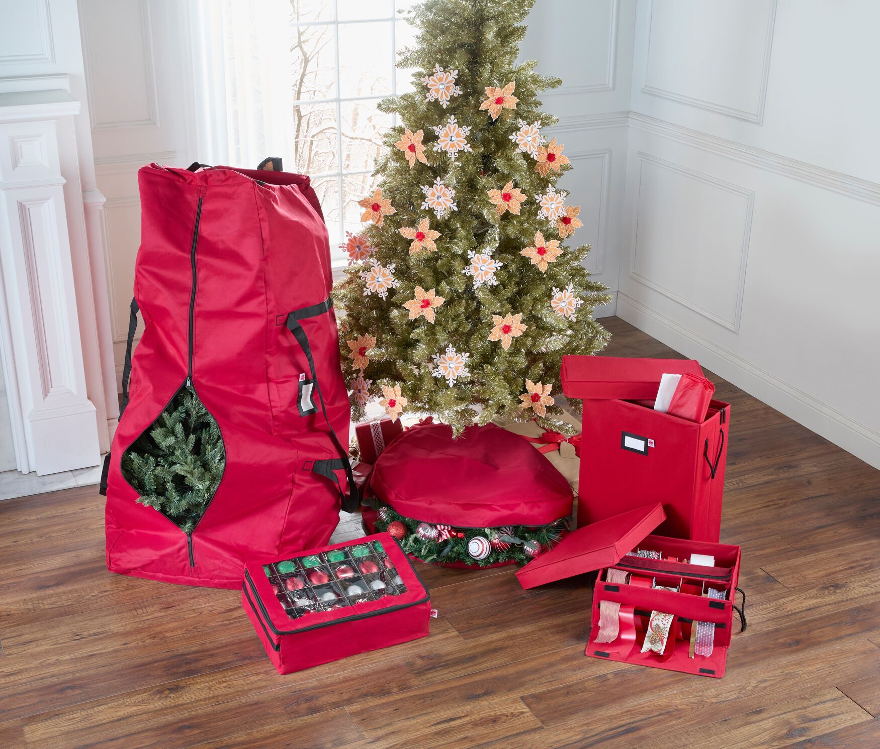 40-Ornament Holiday Storage Box, RED, hi-res image number 0