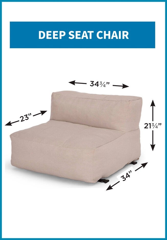 Santorini modular deep seat chair size diagram with 23" depth and 34¾" width