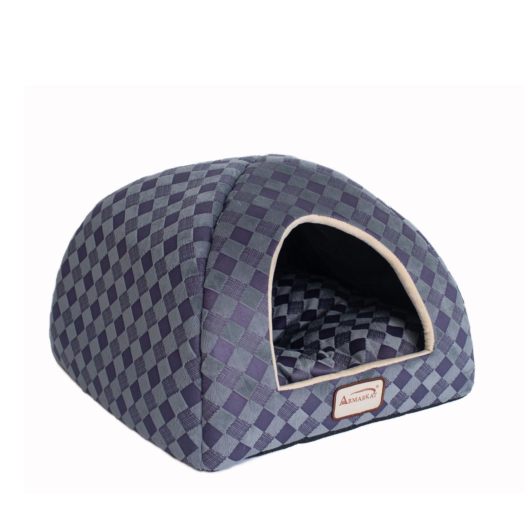 Purple Gray Checkered Cat Dog Bed, , alternate image number 4