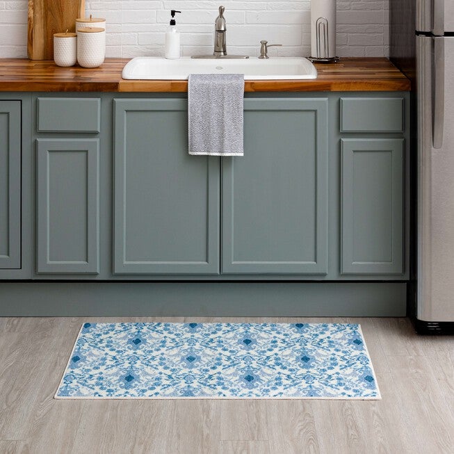 Damask Tile Navy Kitchen Rug, , alternate image number 5