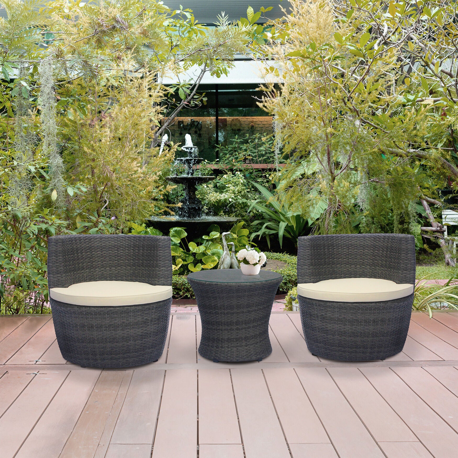 Flori 3 Pieces Swivel Bistro Set with Cushions, , alternate image number 2