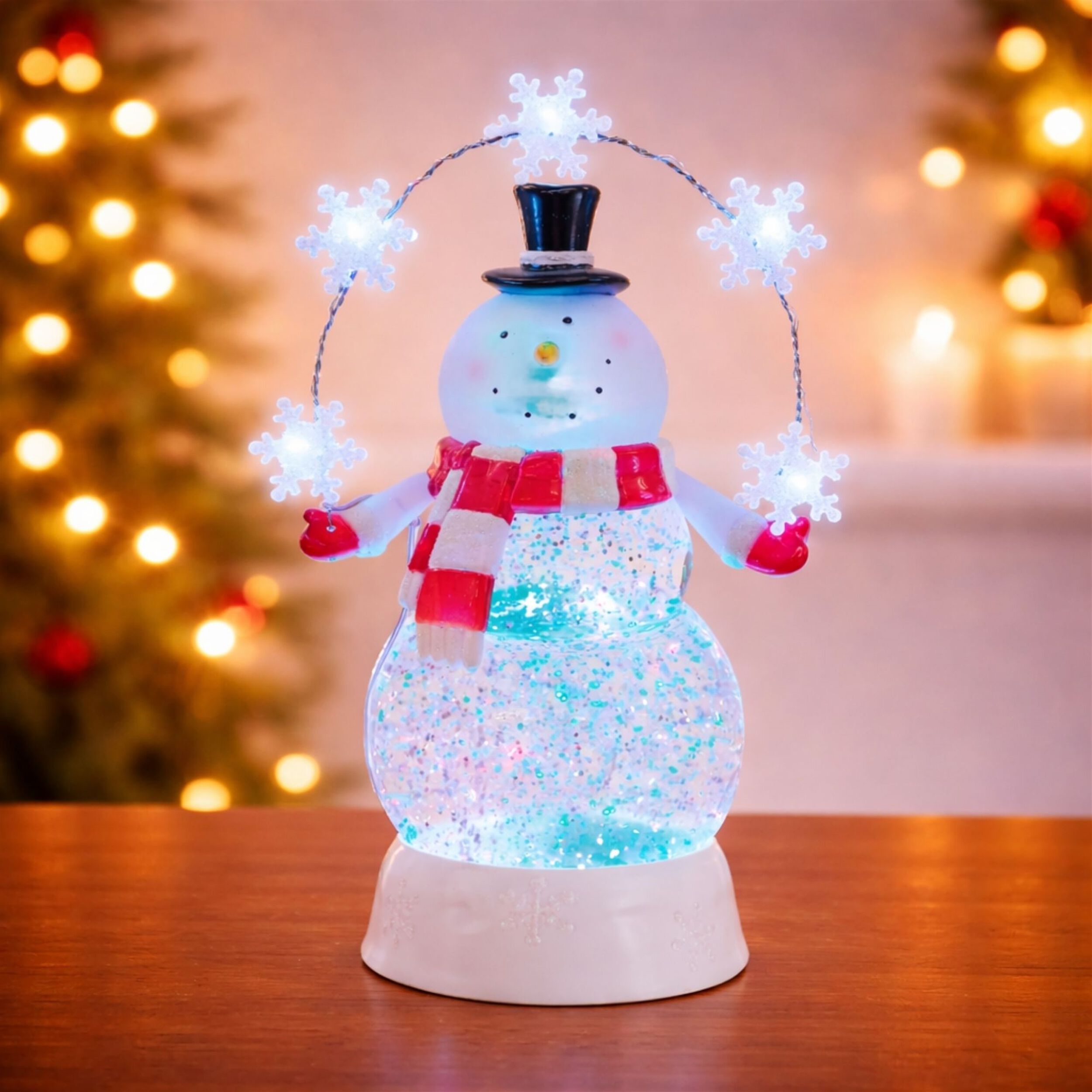 LED Snowman Snow Globe 9.5 inchesH, WHITE, alternate image number 1