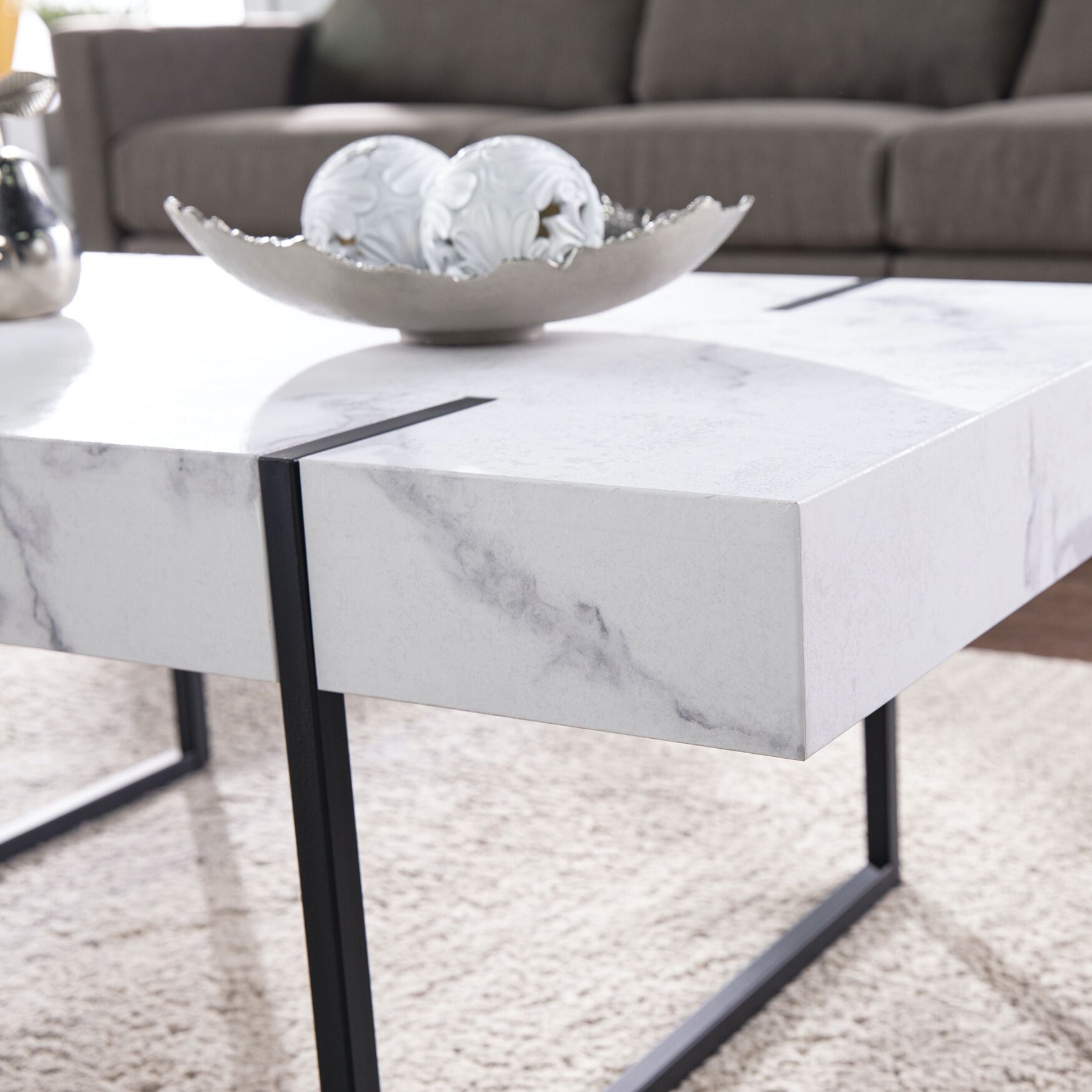 Rangley Modern Faux Marble Cocktail Table, BLACK, hi-res image number 0