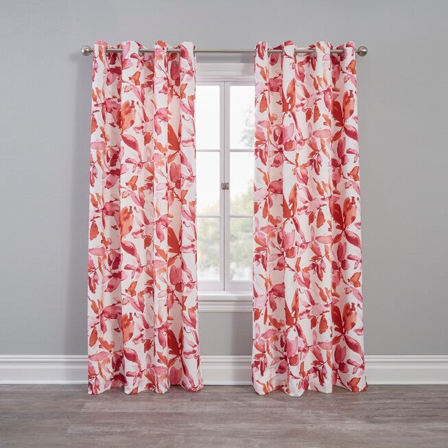 Lily Watercolor Blackout Grommet Panel, CORAL, hi-res image number 0