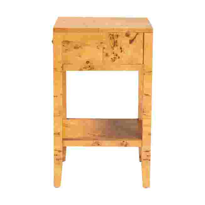 Wood nightstand front view close-up