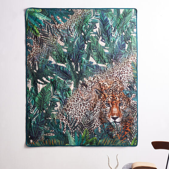 Jungle Cat Teal Throw Blanket, , on-hover image number null