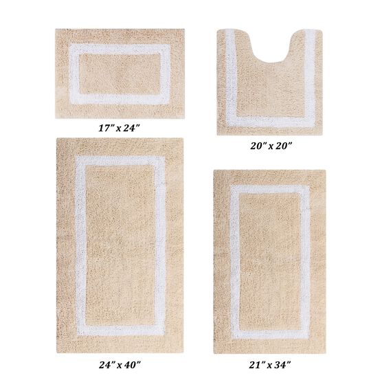 Hotel Collections Bath Mat Rug 4 Piece Set (17" X 24" | 20" X 20" | 21" X 34" | 24" X 40"), SAND WHITE, hi-res image number null