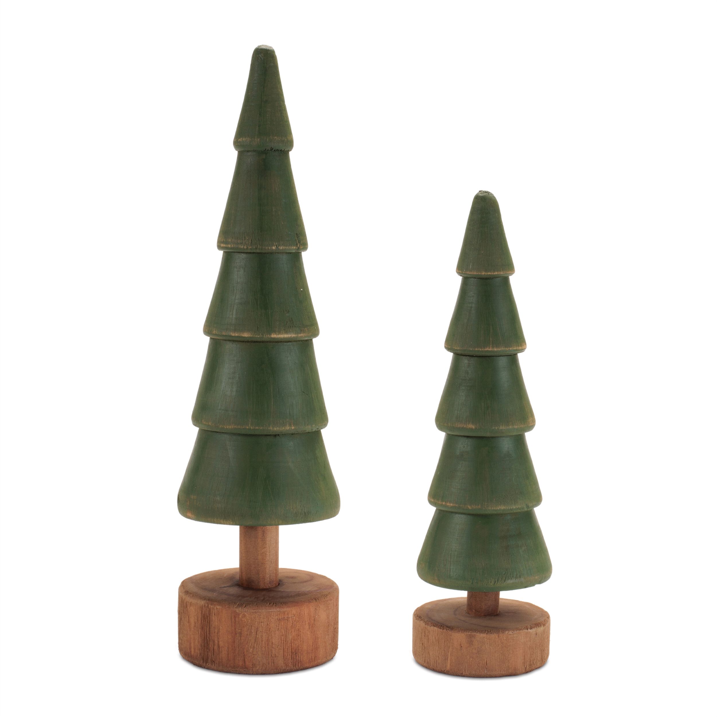 Rustic Wooden Evergreen Tree (Set of 2), GREEN, hi-res image number 0