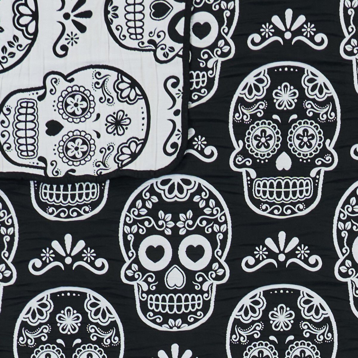 Sugar Skull Novelty Halloween Skull Coverlet Set, BLACK, alternate image number 4
