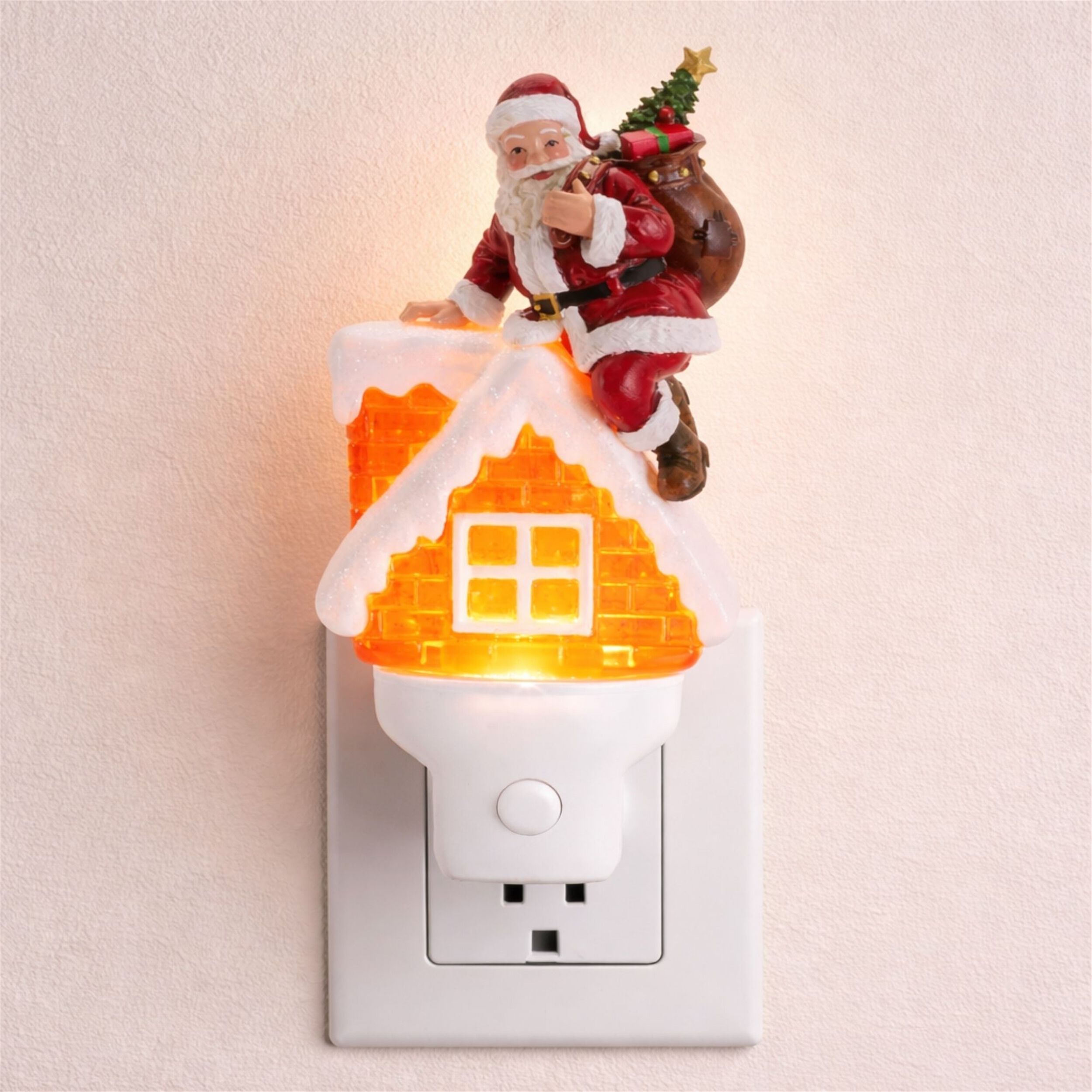 Santa in Chimney Snow Globe Night Light 7 inchesH, RED WHITE, alternate image number 1