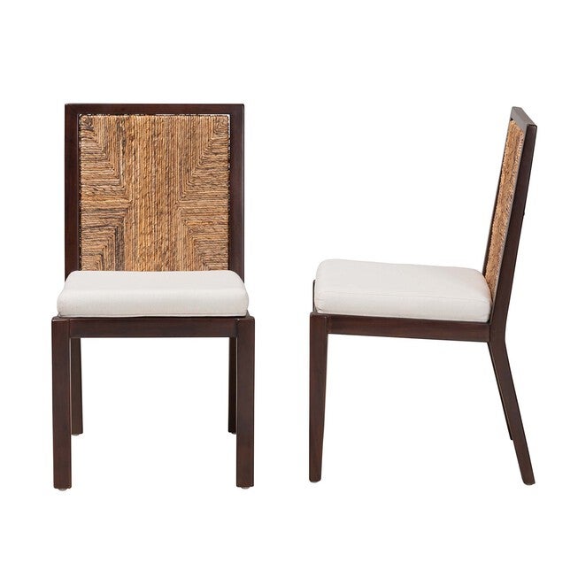 Joana Modern Bohemian Dark Brown Mahogany Wood And Natural Seagrass Dining Side Chair, , alternate image number null