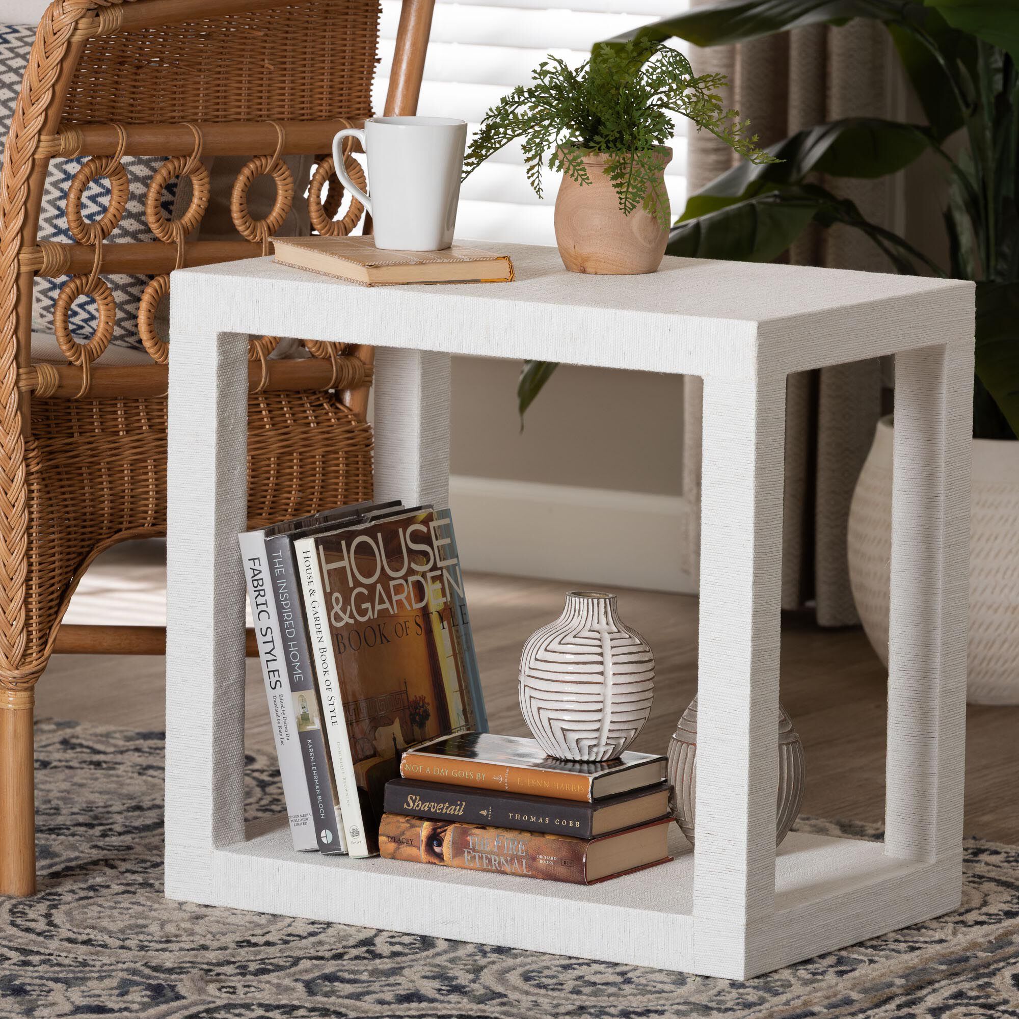 Oaklynn Natural Grasscloth End Table, WHITE, hi-res image number 0