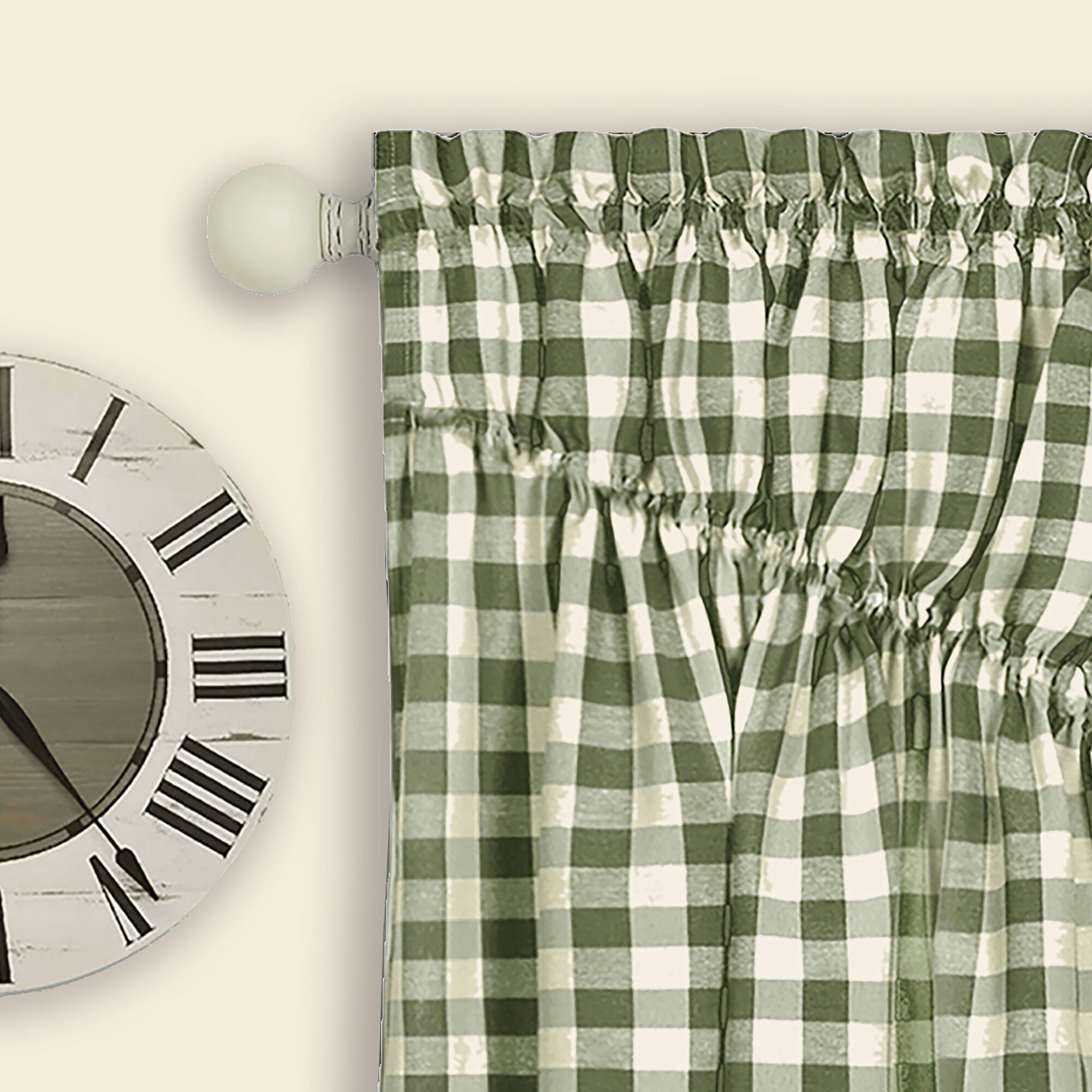 Buffalo Check Gathered Swag Window Curtain Pair, SAGE, alternate image number 2