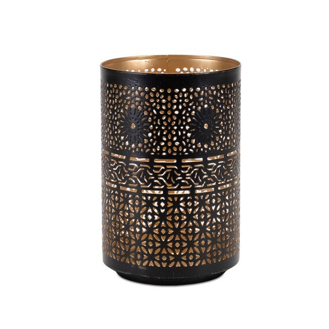 Mandala Punched Metal Candle Holder (Set of 2), BLACK/GOLD, alternate image number null