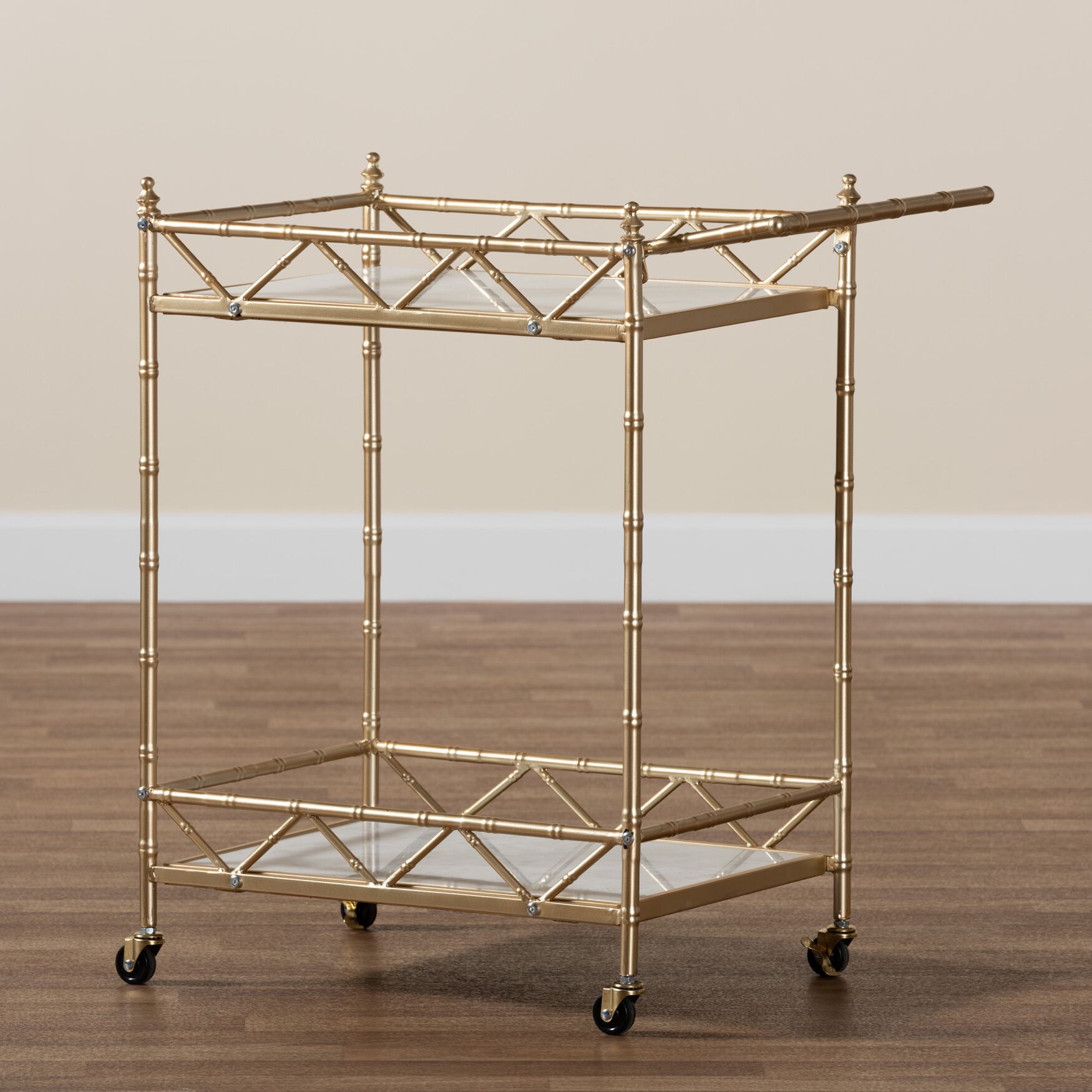 Mela Contemporary Glam And Luxe Gold Metal And White Marble 2-Tier Wine Cart, , alternate image number 6