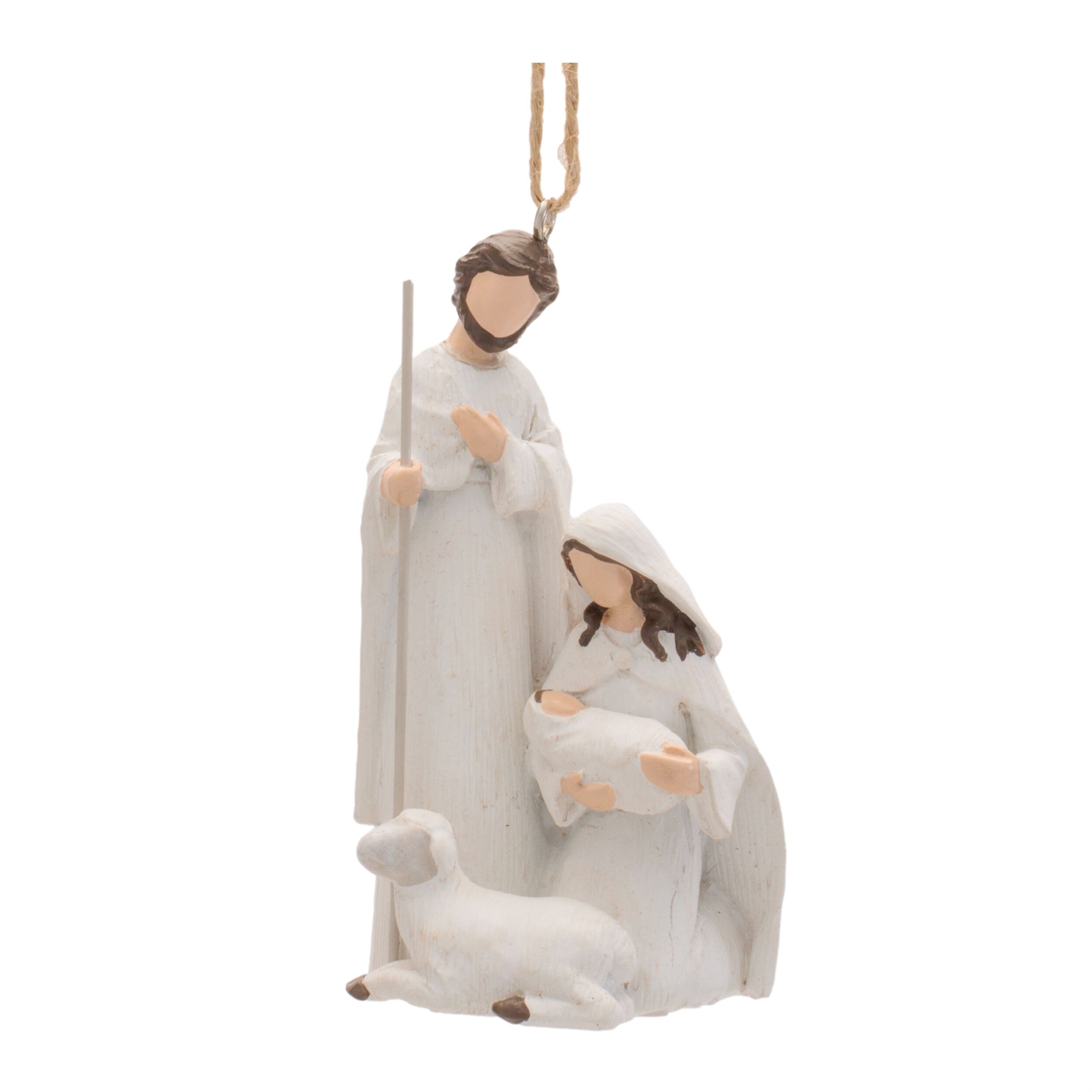 Holy Family Nativity Ornament with Lamb (Set of 6), WHITE, hi-res image number 0