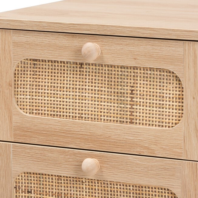 Elsbeth Mid-Century Modern Light Brown Finished Wood And Natural Rattan 1-Drawer End Table, , alternate image number 4