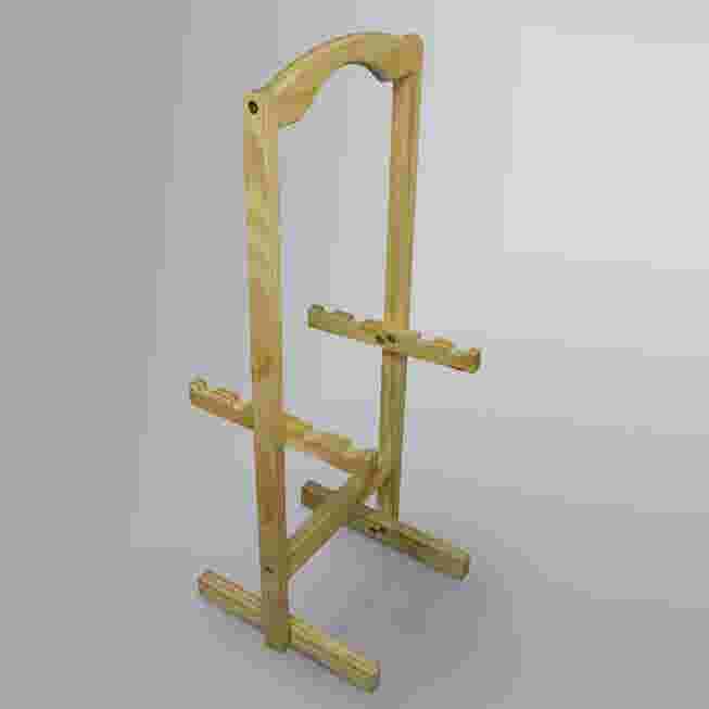 Close-up of wooden leg stand of tray table