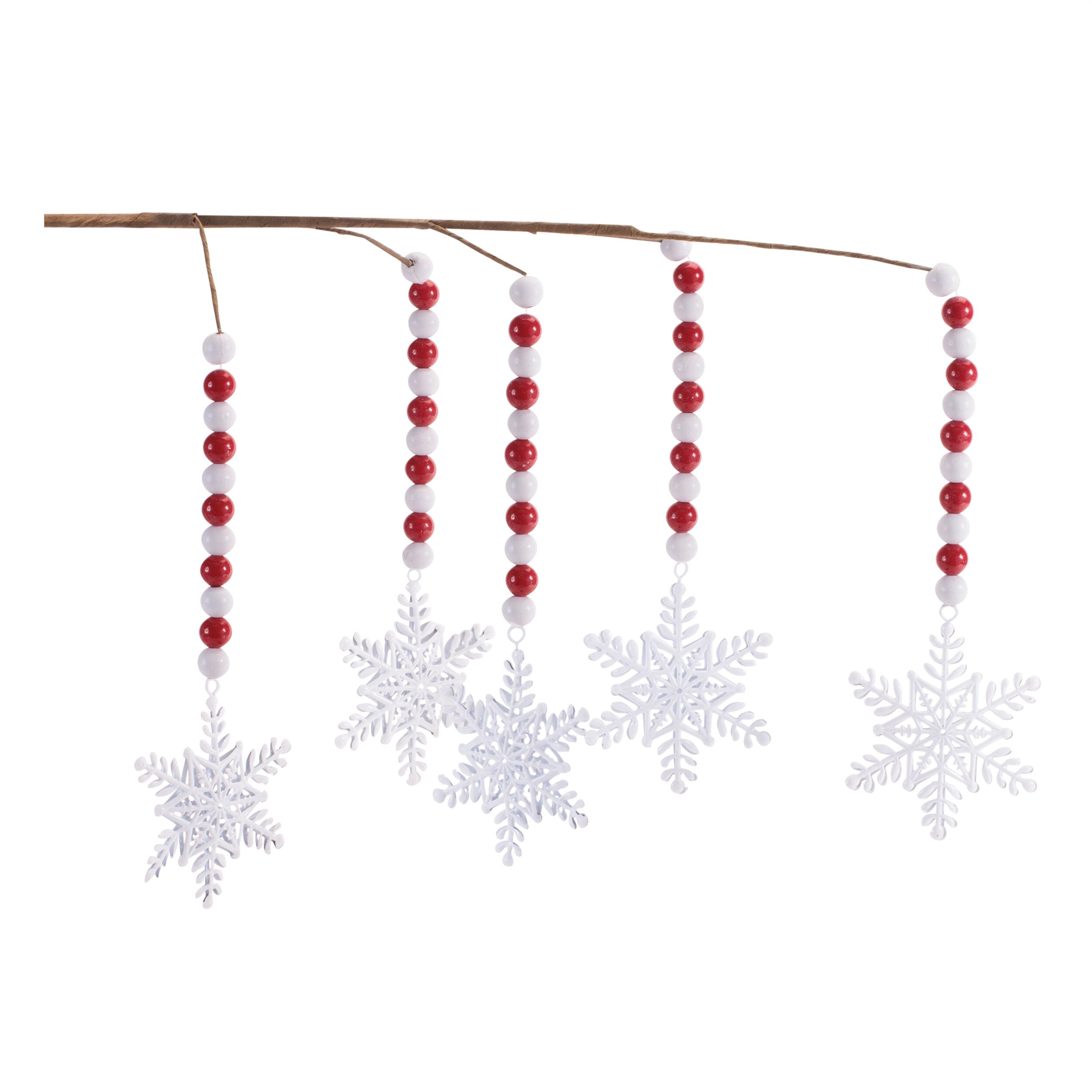 Beaded Snowflake Drop Spray (Set of 2), RED WHITE BROWN, hi-res image number 0