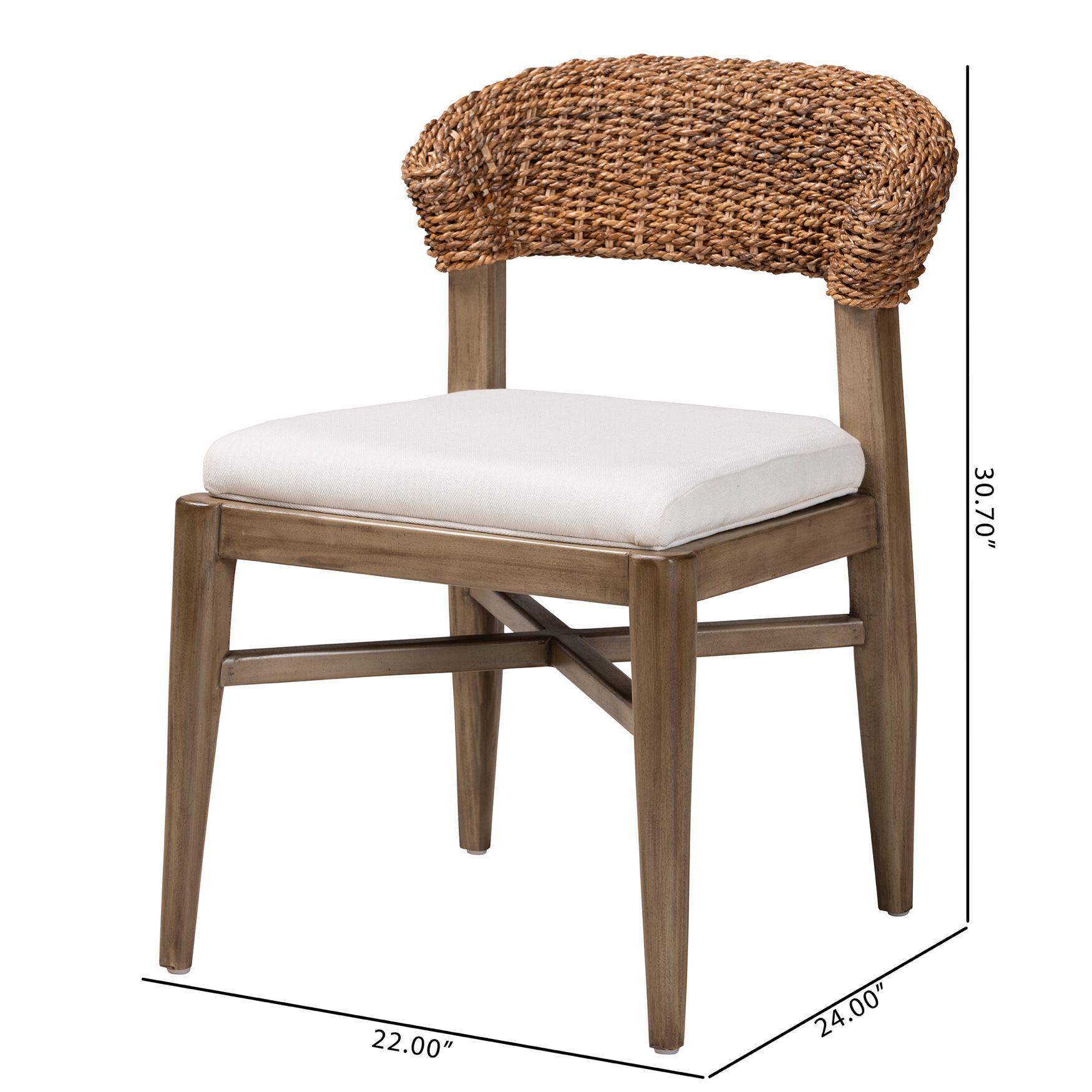 Chloe Modern Bohemian Walnut Brown Finished Mahogany Wood And Natural Rattan Dining Chair, , alternate image number 9
