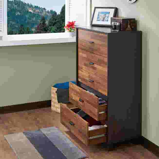 Room with dresser and open drawers