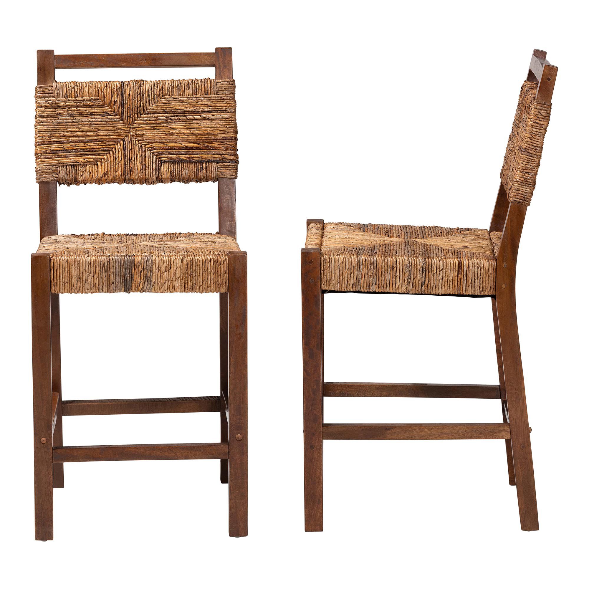 Cordoba Bohemian Natural Seagrass and Mahogany Wood 2-Piece Counter Stool Set, NATURAL, alternate image number 3