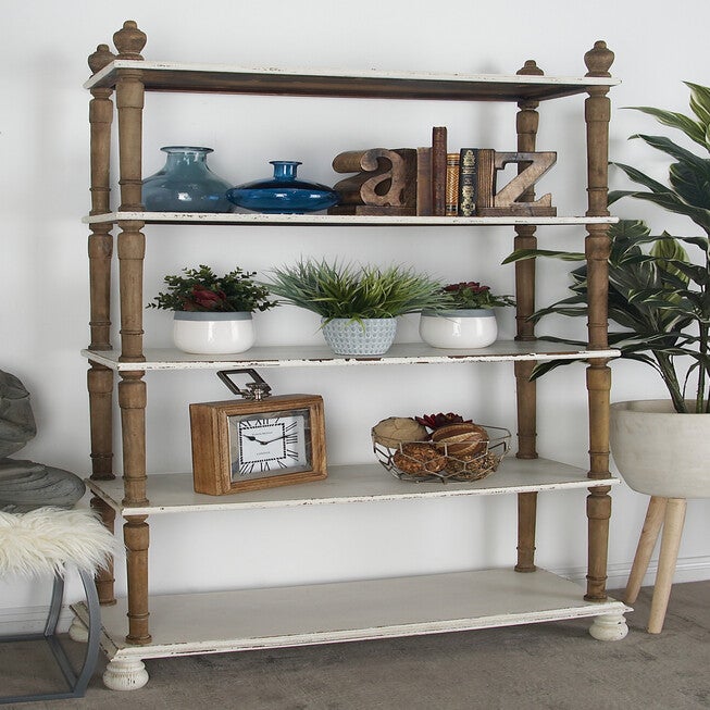 White Wood Farmhouse Shelving Unit, 75 inches x 37 inches x 14 inches, , alternate image number null