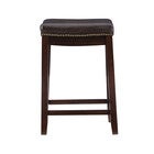 Claridge faux leather bar stool angled view with dark upholstered seat