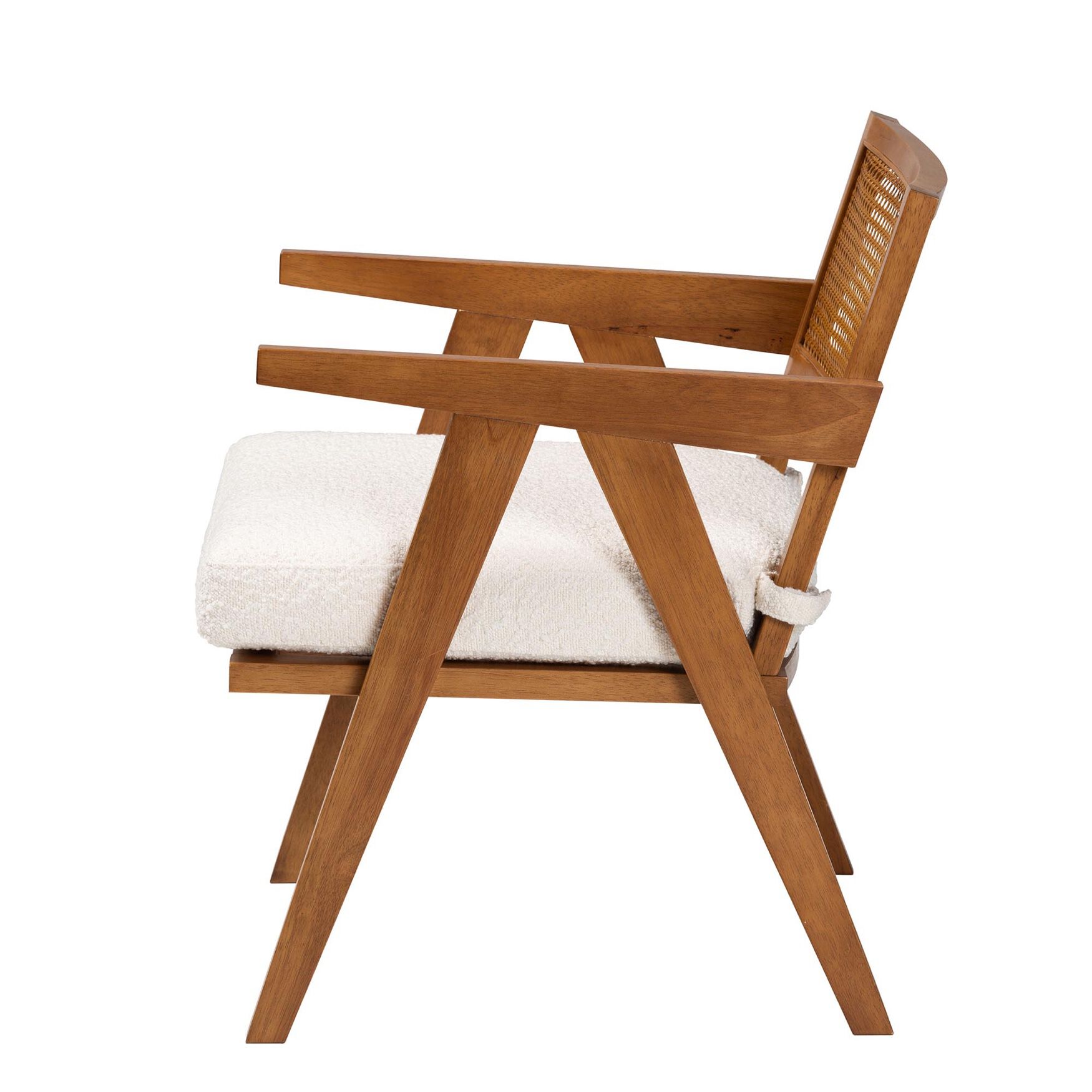 Side view of armchair showing legs