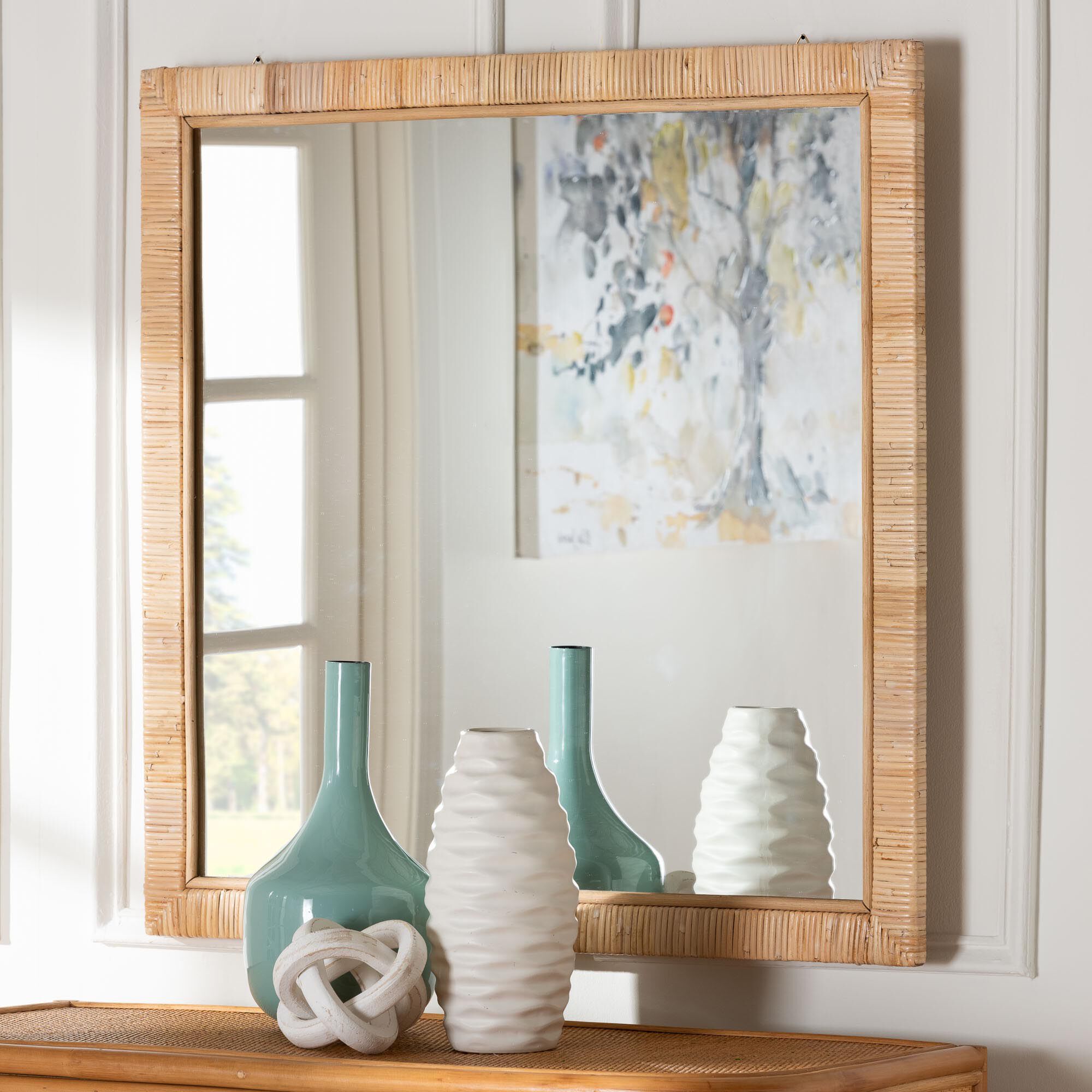 Lankston Bohemian Natural Rattan Square Accent Wall Mirror, NATURAL, alternate image number 3