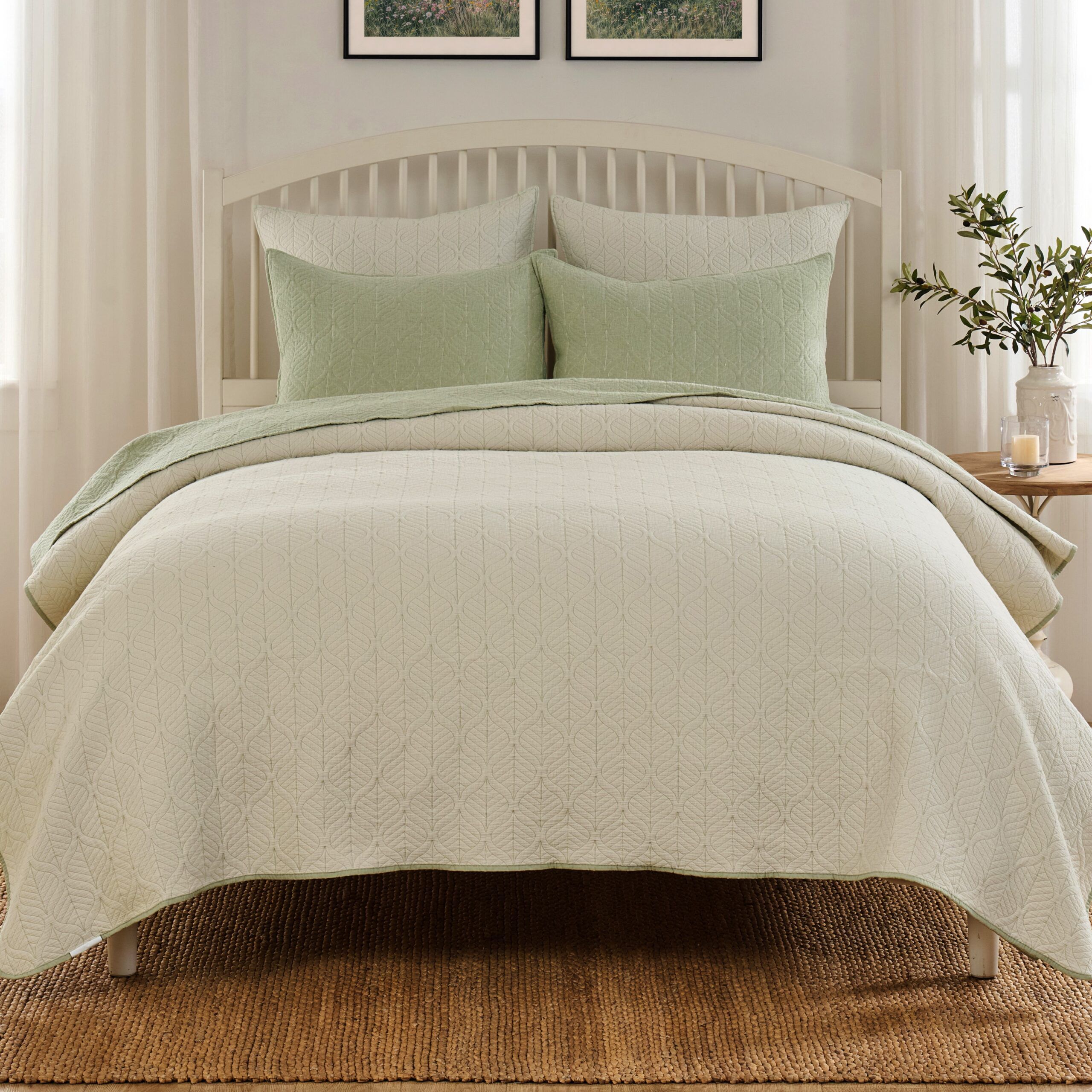 Harper 100% Cotton Leaf Cool Sleep Coverlet Set, SAGE, alternate image number 1