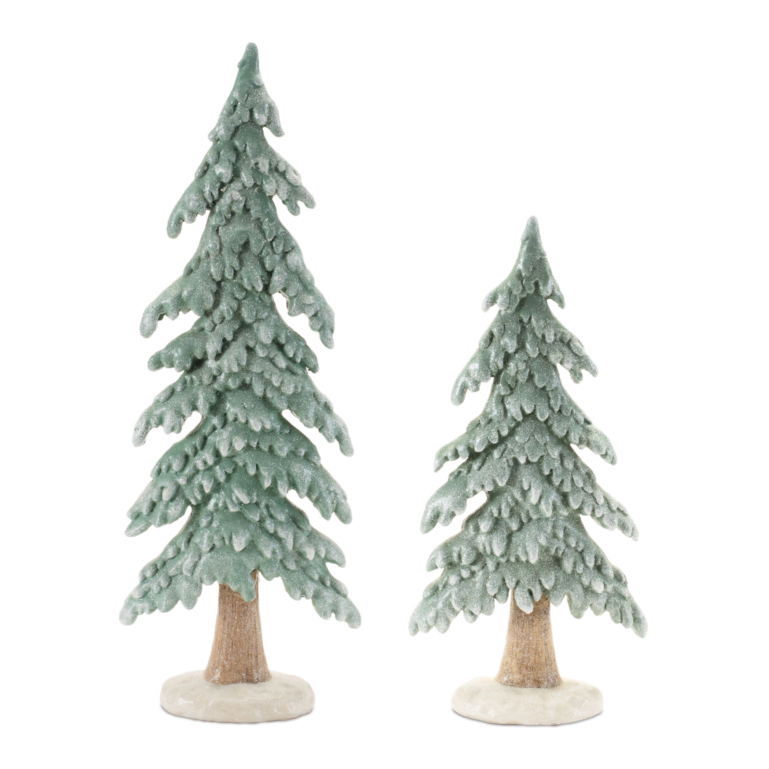 Glittered Winter Pine Tree (Set of 2), GREEN WHITE, hi-res image number 0