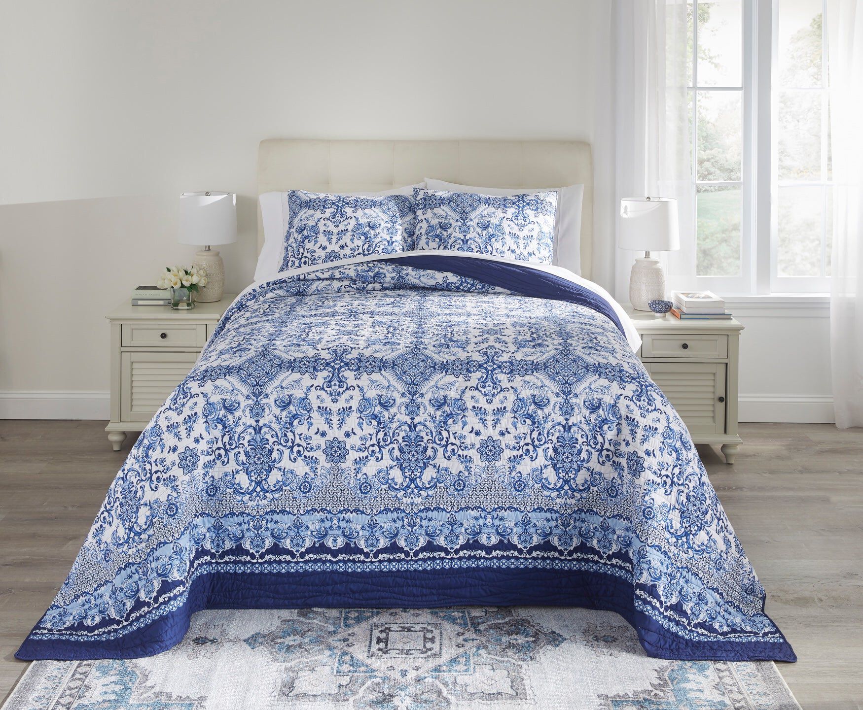 Blue Porcelain 3-Pc. Bedspread Set, BLUE PORCELAIN TILE, hi-res image number 0