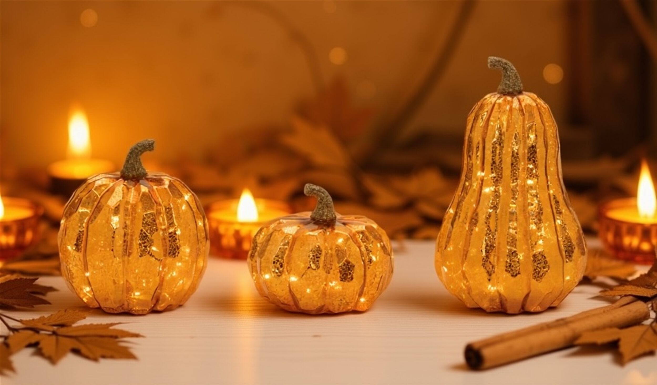 LED Mercury Glass Pumpkin Decor (Set of 3), ORANGE, hi-res image number 0