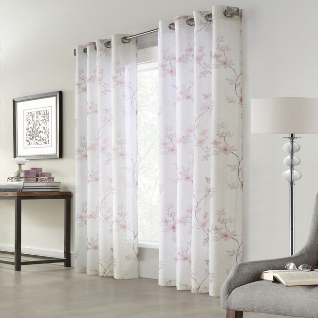 Habitat Blossom Indoor Single Grommet Curtain Panel, BLUSH, hi-res image number 0