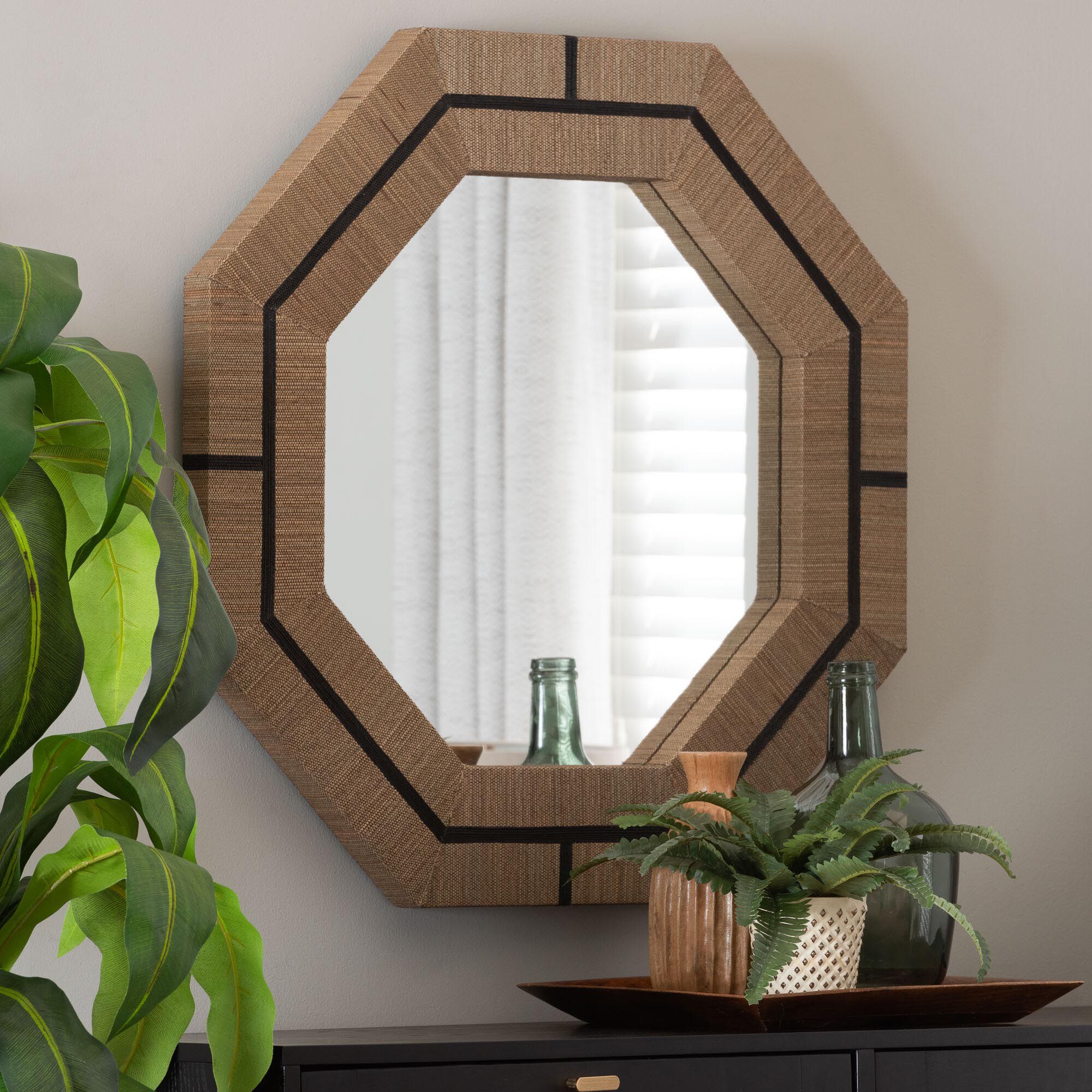 Mirai Bohemian Woven Grasscloth Octagon Accent Mirror, NATURAL, alternate image number 4