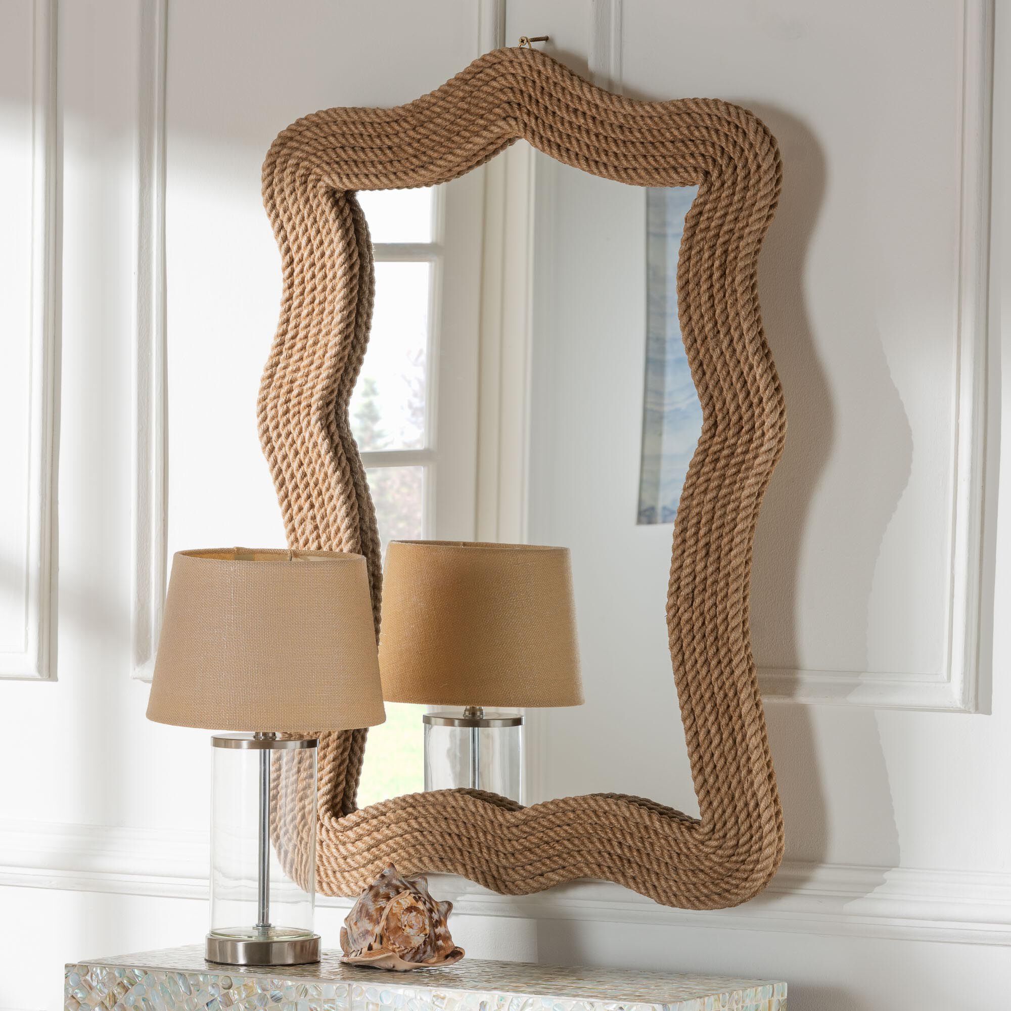 Quiana Coastal Woven Rope Accent Wall Mirror, BROWN, alternate image number 3