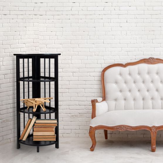 4-Shelf Corner Folding Bookcase-Black, , alternate image number null